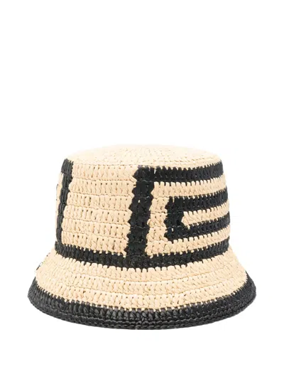 Patrizia Pepe Geometric Raffia Bucket Hat In Neutral