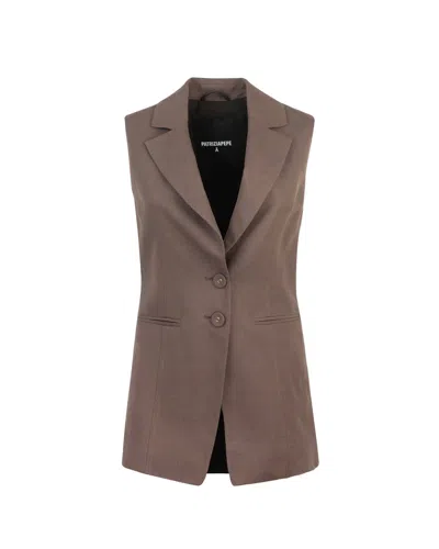Patrizia Pepe Gilet In Viscosa E Lino Essential In Brown