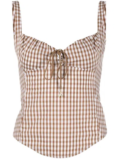 Patrizia Pepe Gingham-print Poplin Bustier Top In White