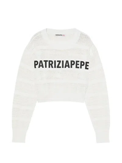 Patrizia Pepe Girl Kids' 오픈워크 니트 스웨터 In White