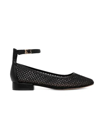 Patrizia Pepe Girl Kids' Ankle-strap Mesh Ballerinas In Black