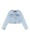 Patrizia Pepe Girl Denim Buttoned Jacket In Blue
