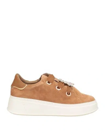 Patrizia Pepe Girl Woman Sneakers Camel Size 7 Leather