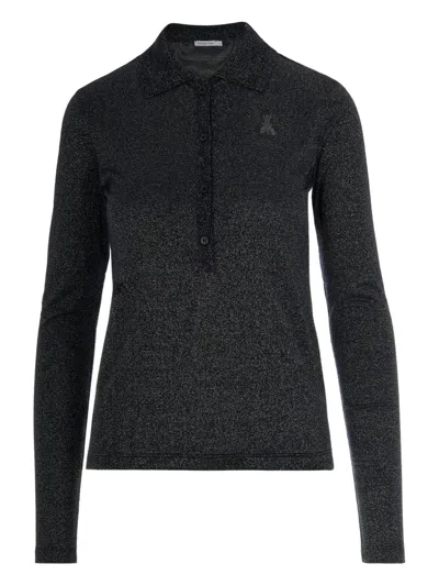 Patrizia Pepe Glitter-embellished Polo Top In Black