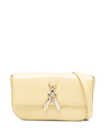 Patrizia Pepe Glossy Logo Leather Shoulder Bag In Yellow