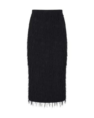 Patrizia Pepe Fringed Black Midi Skirt With Smooth Waistband