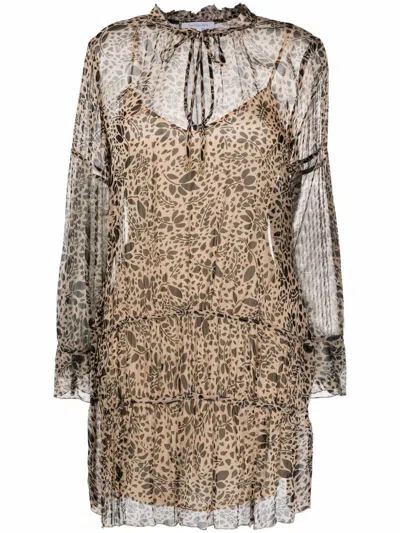 Patrizia Pepe Graphic-print Long-sleeve Dress In Neutrals