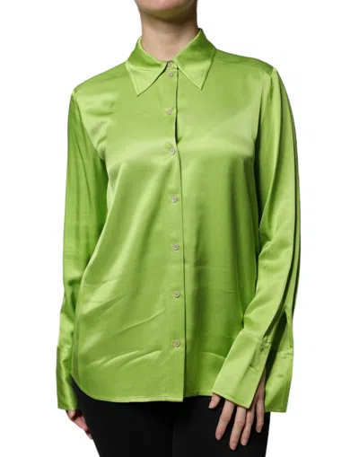Pre-owned Patrizia Pepe Green Viscose Long Sleeves Collared Blouse Women's Top ()
