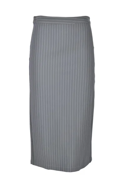 Patrizia Pepe Grey Pinstripe Viscose-blend Midi Skirt In Multi