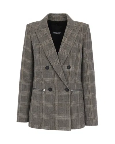 Patrizia Pepe Grey Prince Of Wales Double-breasted Blazer In Gray