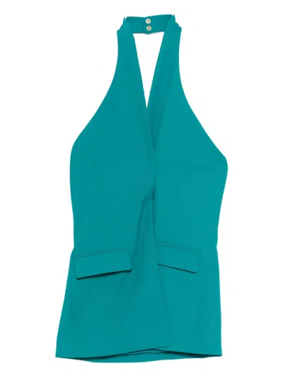 Patrizia Pepe Halterneck Crossover Top In Blue