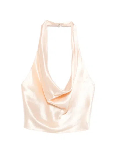 Patrizia Pepe Halterneck Satin Top In Neutral