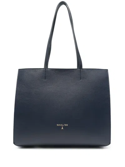 Patrizia Pepe Hammered-leather Tote Bag In Blue