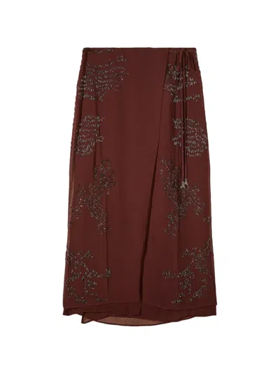 Patrizia Pepe Hand-embroidered Wrap Skirt In Multi