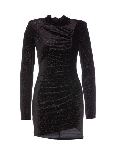 Patrizia Pepe High-neck Ruched Minidress In Schwarz