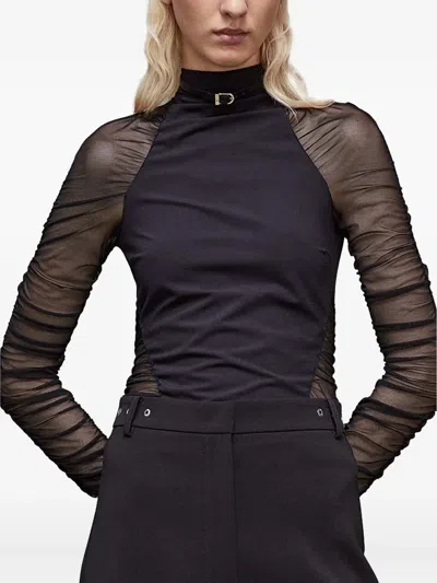 Patrizia Pepe High-neck Mesh-sleeve Top In Black