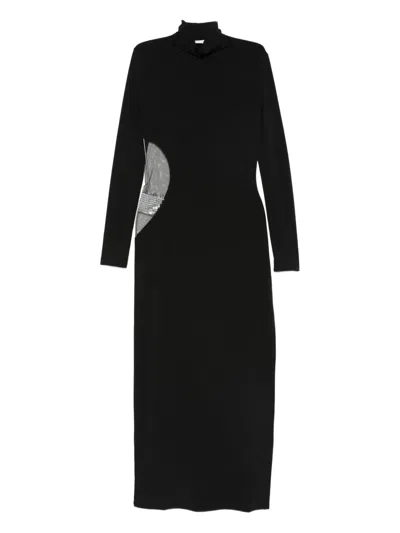 Patrizia Pepe High-neck Rhinestone-embellished Dress In Black