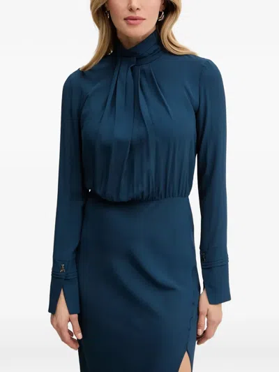 Patrizia Pepe High-neck Slit Midi Dress In Blue