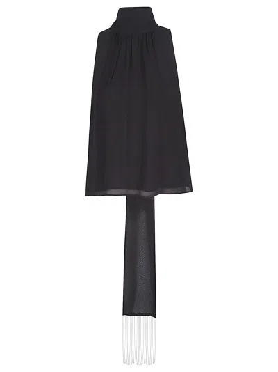 Patrizia Pepe High Neck Viscose Scarf Blouse In Black