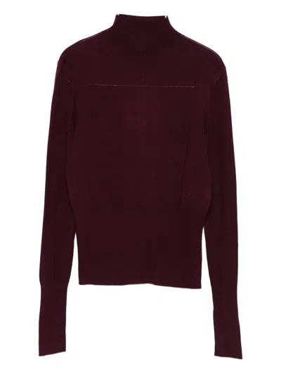 Patrizia Pepe High-neck Wool Sweater In Burgundy