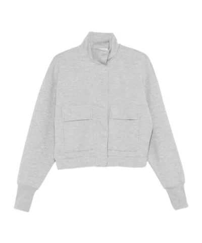 Patrizia Pepe High Neck Zip-up Sweatshirt In Gray