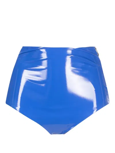 Patrizia Pepe High-waisted Patent-finish Brief Shorts In Blue