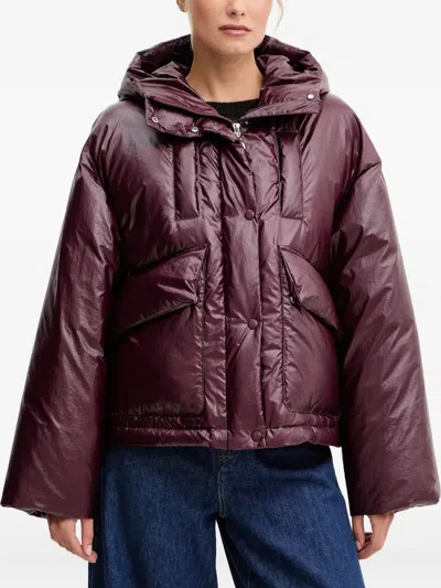 Patrizia Pepe Hooded-neckline Padded Jacket In Burgundy