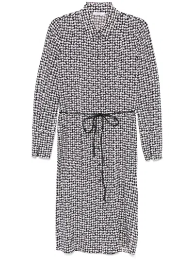 Patrizia Pepe Houndstooth-pattern Midi Dress In Black