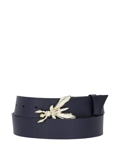 Patrizia Pepe Insect-buckle Leather Belt In Blue