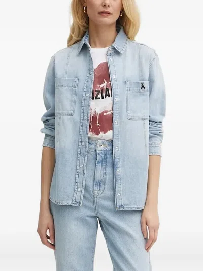 Patrizia Pepe Insect-embellished Denim Shirt In Blue