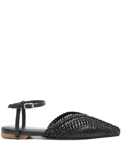Patrizia Pepe Interwoven Leather Ballerina Shoes In Black