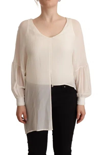 Pre-owned Patrizia Pepe Ivory Silk Long Sleeves Deep Vneck Women's Top () In White