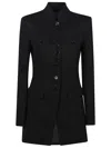 Patrizia Pepe Mandarin-collar Button-fastening Fitted Jacket In Black
