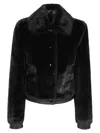 Patrizia Pepe Faux Fur Cropped Jacket In Black