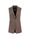 Patrizia Pepe Essential Viscose And Linen Vest In Brown