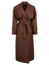 Patrizia Pepe Brown Wool Blend Trench Coat With Belted Waist In Brown