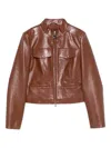 Patrizia Pepe Zip-front Flap-pocket Jacket In Brown