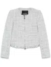 Patrizia Pepe Cropped Grey Jacket With Textured Fabric In Gray