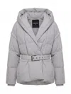 Patrizia Pepe Short Padded Jacket With Wide Shawl Collar In Gray