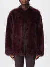 Patrizia Pepe Faux Fur Coat In Burgundy