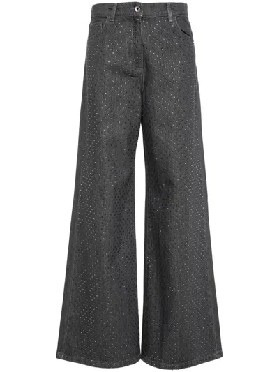 Patrizia Pepe Wide-leg-jeans Mit Kristallen In Dark Wash
