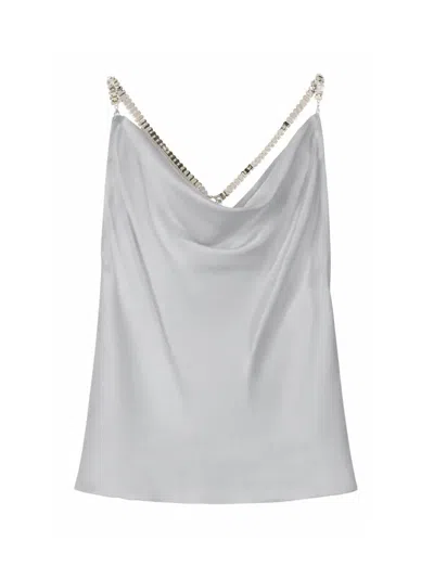 Patrizia Pepe Jewel-detail Silk Blouse In Silver