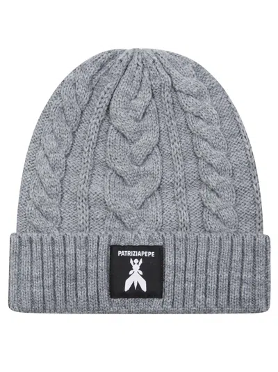 Patrizia Pepe Kids Beanie Hat With Logo Band In Gray