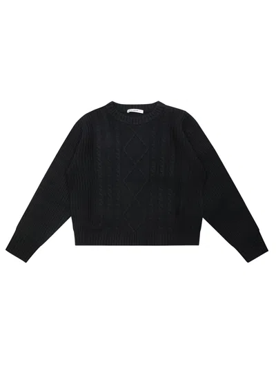 Patrizia Pepe Kids Hooded Cable Knit Sweater With Removable Hood In Black