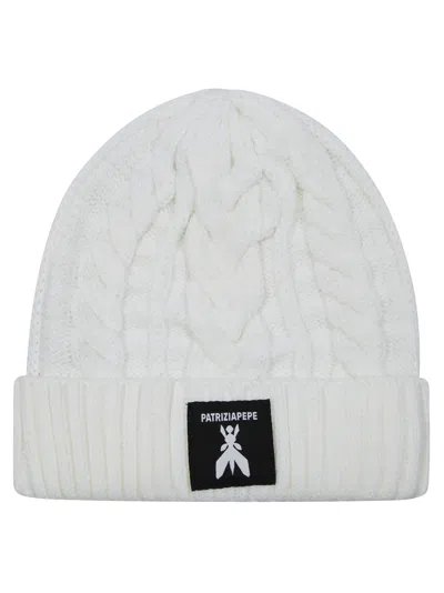 Patrizia Pepe Kids Logo Beret With Front Band In Bianco