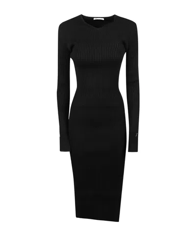 Patrizia Pepe Ribbed-knit V-neck Dress In Black