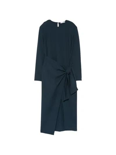 Patrizia Pepe Knot-detail Long-sleeve Midi Dress In Blue