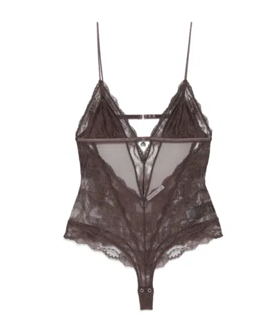 Patrizia Pepe Lace Bodysuit In Cedar Brown