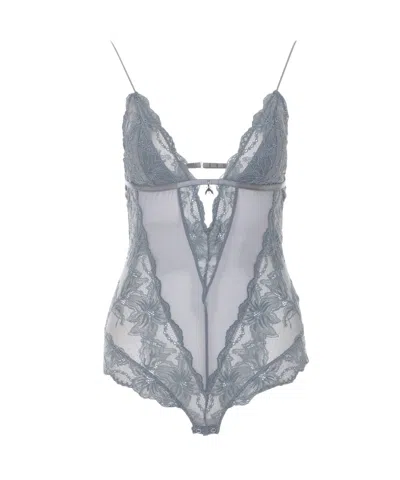 Patrizia Pepe Lace-panelled Cut-out Bodysuit In Gray