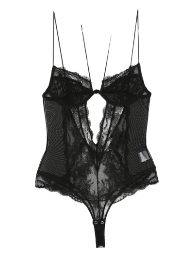 Patrizia Pepe Lace-detail Bodysuit In Black
